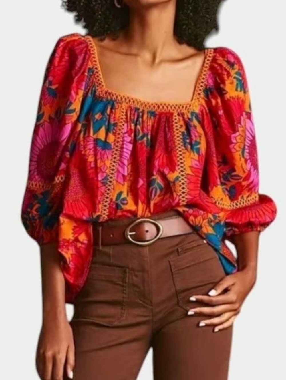Farm Rio Anthropologie Floral Blouson Top Large